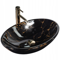 Umywalka Nablatowa Owalna Czarna Imitacja Marmuru REA PAMELA BLACK MARBLE