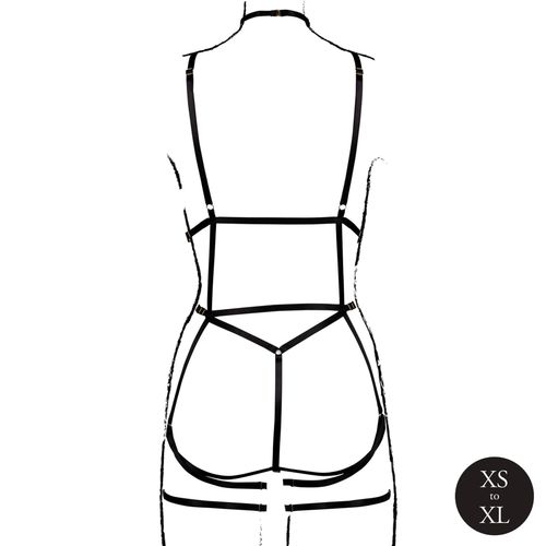 Strappy Open Cup Body Harness With Garters - One Size - Black na Arena.pl
