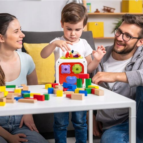 INTERAKTYWNA KOSTKA EDUKACYJNA DLA NIEMOWLĄT SORTER KLOCKI CYMBAŁKI 7w1 PL na Arena.pl