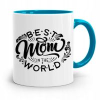 Kubek Błękitny Dla Mamy Best Mom World Prezent Z Nadrukiem Ze Zdjęciem