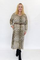 Długa Sukienka w Panterkę z Długim Rękawem Beżowa UNI