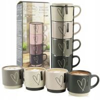 ZESTAW KUBKÓW CERAMICZNYCH 400ML 4 SZT KOLOROWE KUBKI NA METALOWYM STOJAKU