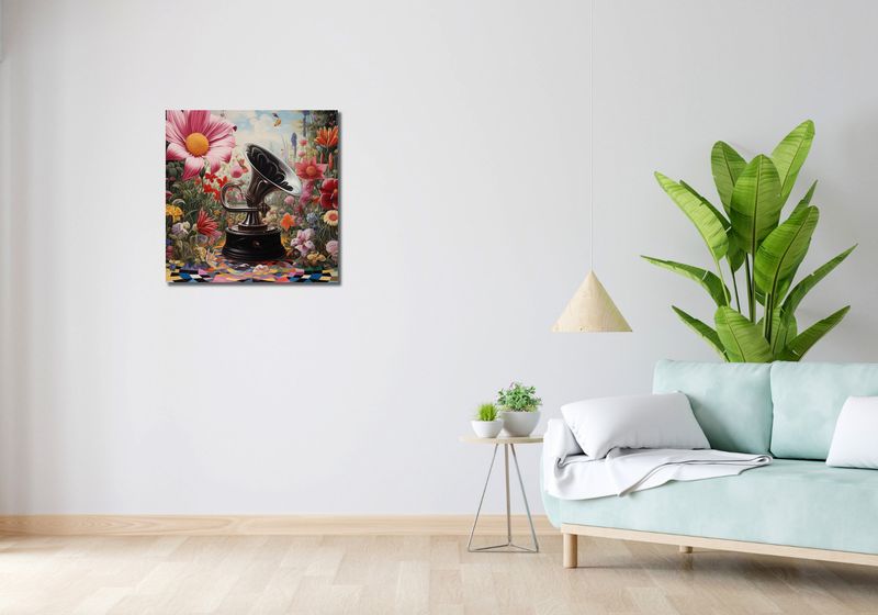 Obraz 60x60cm Gramofon w Kwiatach zdjęcie 2