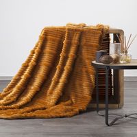 Koc 150x200 NINA miodowy flanelowy miękki ciepły i puszysty efekt 3D