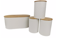 Zestaw Chlebak + 3 pojemniki deska do krojenia stal+bambus białe