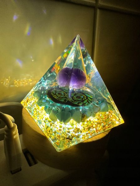 Piramida ORGONIT +LED Lampka PODSTAWA 5cm KRYSZTAŁ KAMIENIE AMULET 5cm HX03 zdjęcie 10