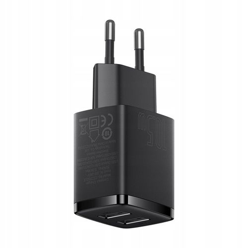 BASEUS ŁADOWARKA SIECIOWA 2X USB 10.5W CZARNY DO TELEFONÓW I TABLETÓW na Arena.pl