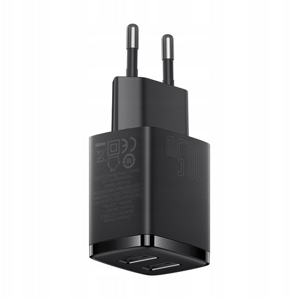 BASEUS ŁADOWARKA SIECIOWA 2X USB 10.5W CZARNY DO TELEFONÓW I TABLETÓW zdjęcie 11