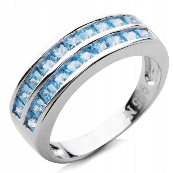Srebrna Obrączka Wysadzana Błękitnymi Cyrkoniami zdjęcie 3