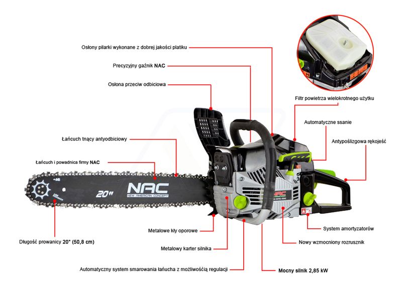 PIŁA ŁAŃCUCHOWA SPALINOWA NAC CST61-50AC 3,9 KM PROWAD. 51 CM MOCNA zdjęcie 5