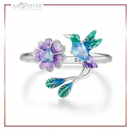 Srebrny Pierścionek Otwarty UROCZY RAJSKI PTAK S925 na Arena.pl