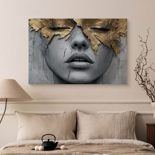 Obraz Canvas Beton Abstrakcja Kobieta Portret Elementy Złota 90cm x 60cm na Arena.pl