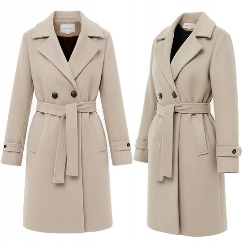 DAMSKI PRĄŻKOWANY PŁASZCZ Z PASKIEM PRZEJŚCIOWY JESIENNY ZIMOWY XXL na Arena.pl