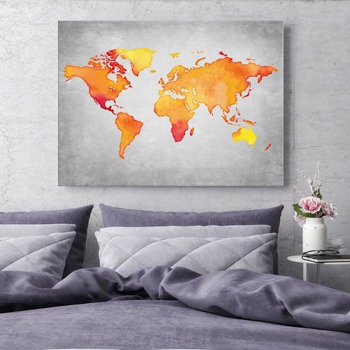Deco Panel, Pomarańczowa mapa świata 60x40 na Arena.pl
