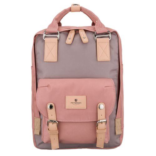 różowo-szary plecak damski z poliestru i skóry ekologicznej, na Arena.pl