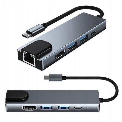 Adapter HUB 5w1 USB-C przejściówka USB 2.0 PD HDMI 4K SD LAN na Arena.pl