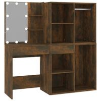 Toaletka z oświetleniem LED i szafkami, przydymiony dąb