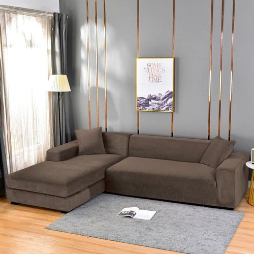 POKROWIEC NA KANAPĘ SOFĘ NAROŻNIK ELASTYCZNY WELUR 235-300 4OS BRĄZOWY na Arena.pl