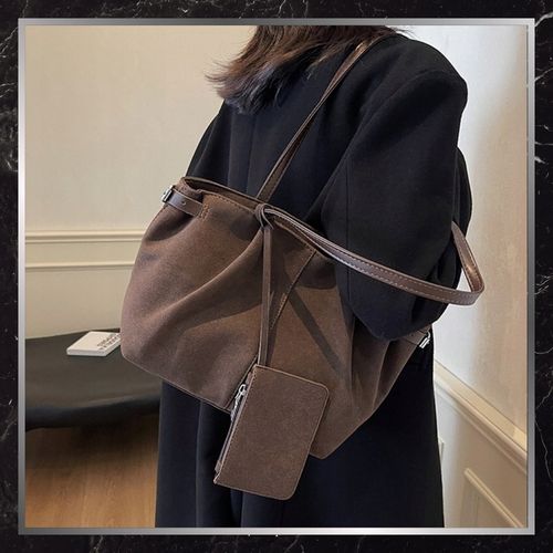 Torebka Shopper Damska Zamszowa A4 Na Ramię Brązowa Torba Elegancka Pojemna na Arena.pl