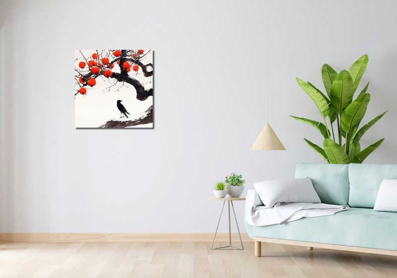 Obraz 60x60cm Kruk przy Drzewie zdjęcie 2