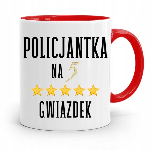 Kubek Czerwony Dla Policjantki Na Pięć Gwiazdek Z Nadrukiem Ze Zdjęciem zdjęcie 1