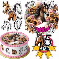 ZESTAW OPŁATEK NA TORT 20CM + 16 POSTACI - KOŃ HOBBY HORSE + IMIĘ 15CM 18CM