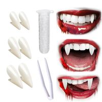 Zęby Wampira Świecące w Ciemności Kły Sztuczne Halloween 3 Pary + Klej