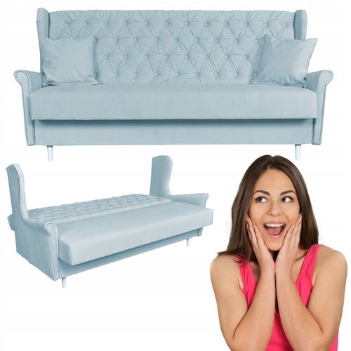 Sofa niebieska błękitna 3 osobowa WERSALKA welurowa uszak GAJA na Arena.pl