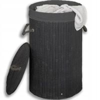 OKRĄGŁY KOSZ NA PRANIE BIELIZNĘ BAMBUSOWY ZAMYKANY SKŁADANY POJEMNY OVAL BL