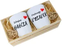 KOMPLET KUBKÓW LATTE BABCIA DZIADEK PREZENT W SKRZYNCE DZIEŃ BABCI DZIADKA