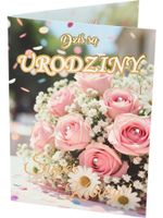 karta urodzinowa kwiatowa z cekinami  ur-068
