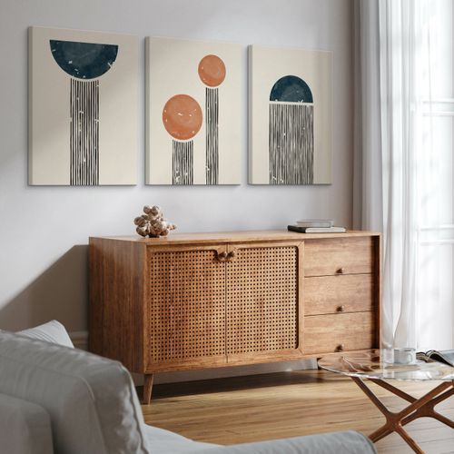 OBRAZY NA PŁÓTNIE SET ABSTRAKCJA FIGURY GEOMETRYCZNE STYL BOHO 90cm x 40cm na Arena.pl