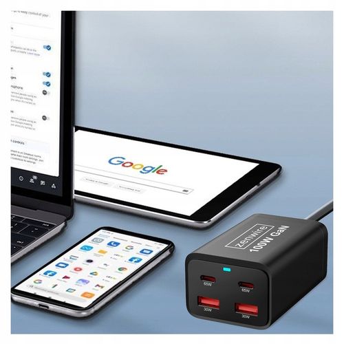 Ładowarka Sieciowa Zasilacz 100W Kostka GaN 3 Kabel AC 2x USB-C 65W 2x USB na Arena.pl