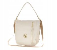 Laura Biaggi - torebka worek nity chwost jasny beżowy fakturowany KB180