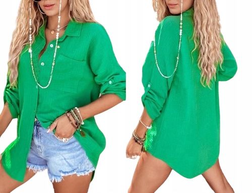 MUŚLINOWA KOSZULA TUNIKA oversize BAWEŁNA GUZIKI z masy perłowej 914 na Arena.pl