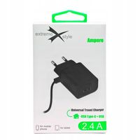2 x Ładowarka sieciowa USB-C typ-C +USB 2,4A 1m czarna
