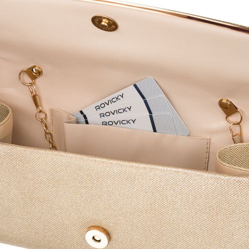 wizytowa, złota torebka damska wykonana z tkaniny syntetycznej zamykana na Arena.pl