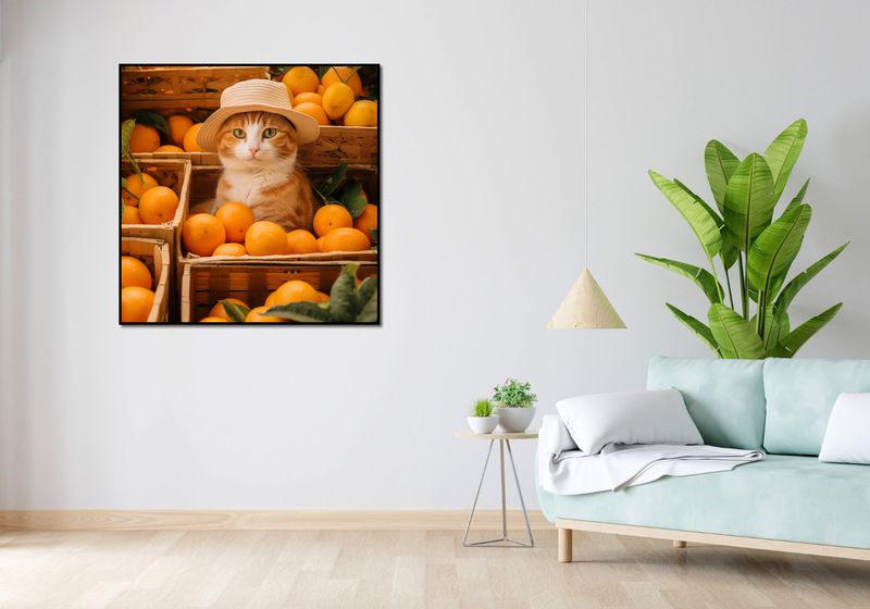 Plakat 100x100cm Kot w Pomarańczach zdjęcie 4