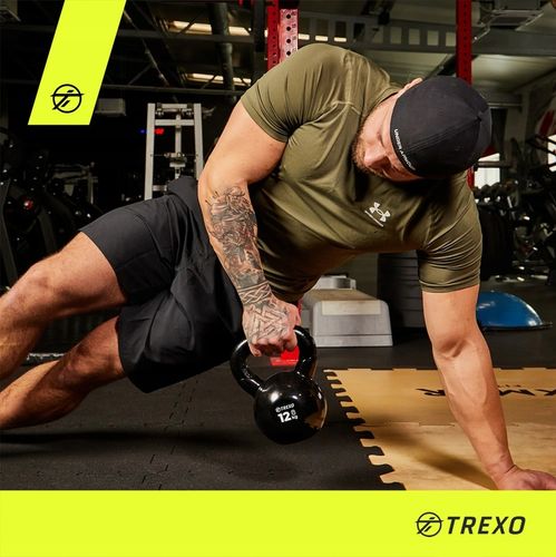 Kettlebell TREXO VKB12 12 kg Oznaczenie wagi Żeliwny Okrągły szeroki uchwyt na Arena.pl