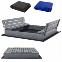 Piaskownica Zamykana Drewniana z Ławkami Impregnowana 140x140cm SZARA