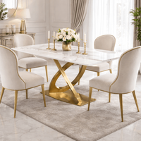 Stół glamour prostokątny złoty z marmurowym blatem złoty 180x90 PREMIUM