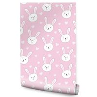 Tapeta Dla Dziewczynki Białe KRÓLICZKI Serduszka