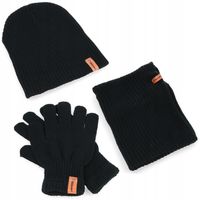 KOMPLET CZAPKA MĘSKA I DAMSKA ZIMOWA DWUWARSTWOWA KOMIN RĘKAWICZKI CZARNY