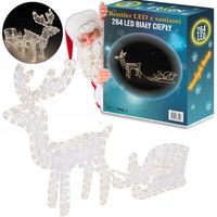 RENIFER Z SANIAMI ZAPRZĘG ŚWIECĄCY DUŻY LED 120cm 264 LED CIEPŁY BIAŁY XXL