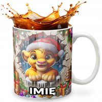 KUBEK 330ml Z GRAFIKĄ PREZENT NA ŚWIĘTA WZORY- BAJKA LEW KRÓL SIMB.A + IMIĘ