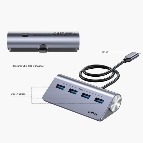 Unitek Ergonomiczny hub USB-C | 4x USB-A | 5Gbps na Arena.pl