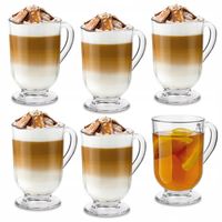 SZKLANKI do KAWY KUBEK z Uchem WYSOKIE Szklane Tadar Latte Mocha 6x300 ml