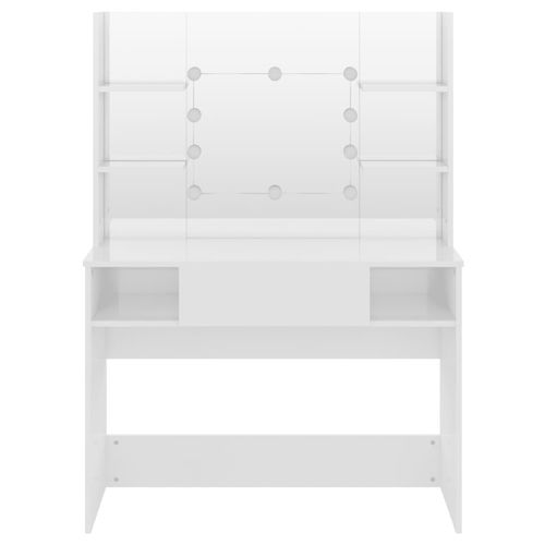 Stolik do makijażu z LED, 100x40x135 cm, MDF, lśniący biały na Arena.pl