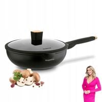 Duża PATELNIA na INDUKCJĘ 30 cm WOK patelnia GŁĘBOKA z pokrywką Black Rose