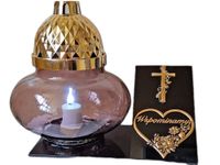 WSPOMINAMY ZNICZ LAMPION NA GRÓB KULA METALIZA SKOS ZŁOTO + WKŁAD